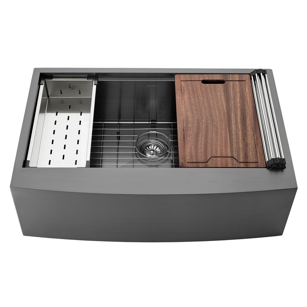 Stainless Steel, Single Basin, Farmhouse Kitchen Workstation Sink with Apron. Picture 3