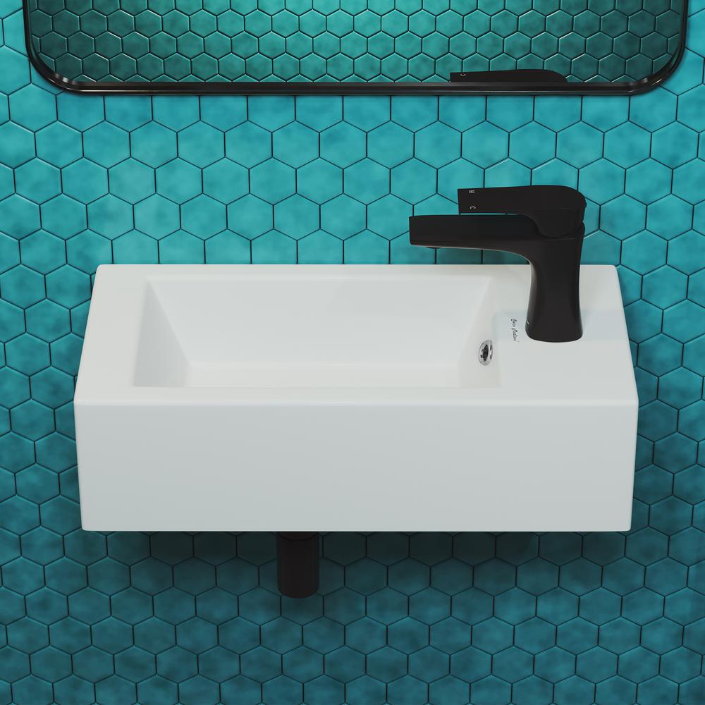 Rectangular Ceramic Wall Hung Sink with Right Side Faucet Mount. Picture 17