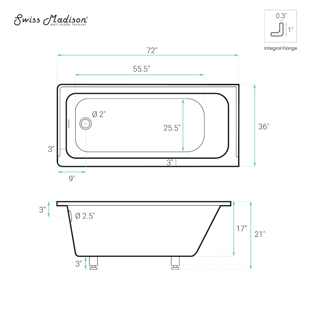 Left Drain Soaking Alcove Bathtub in Glossy White with Integrated Armrest. Picture 5