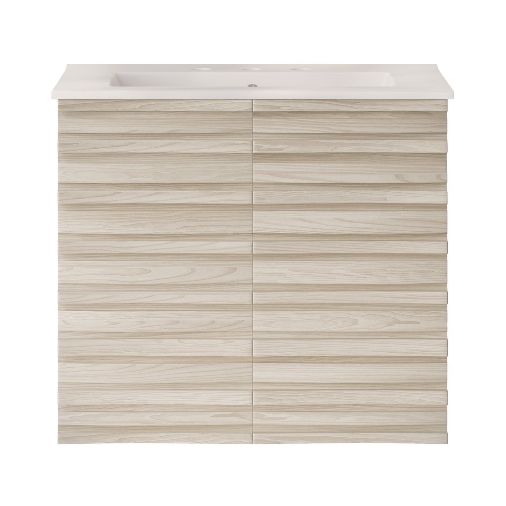 Cascade Wall-Mounted Bathroom Vanity in White Oak with 3-Hole Sink Top. Picture 1