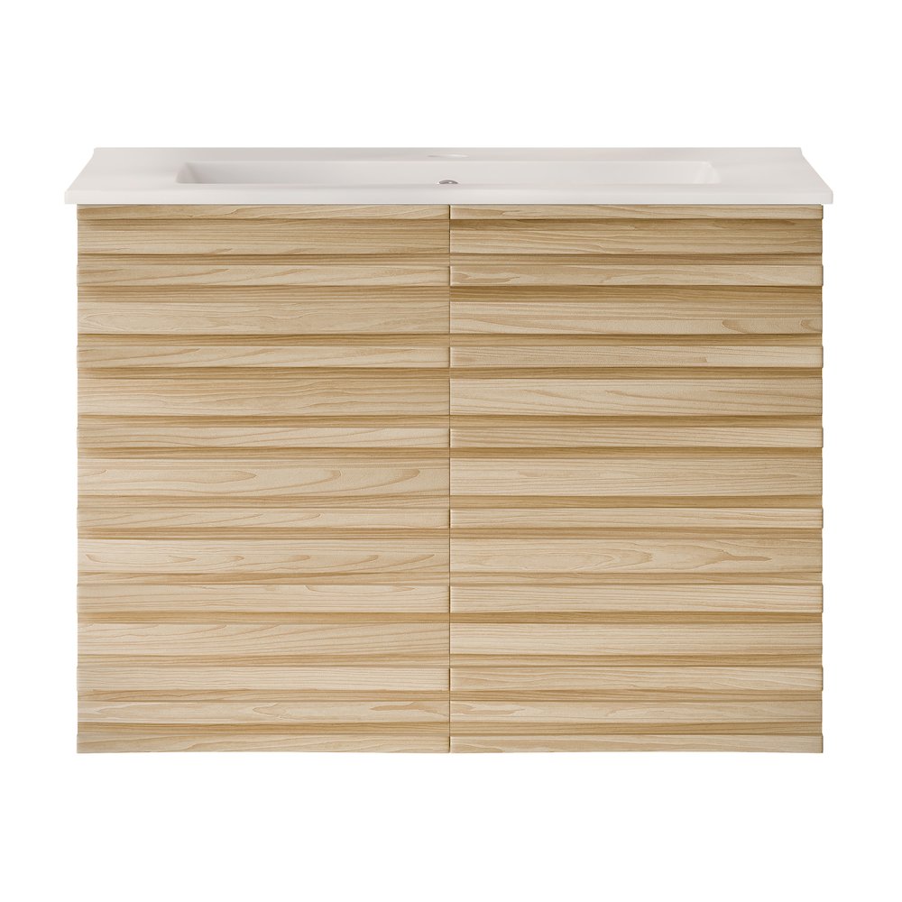 Cascade 30" Wall-Mounted Bathroom Vanity in Natural Oak with Sink Top. Picture 1