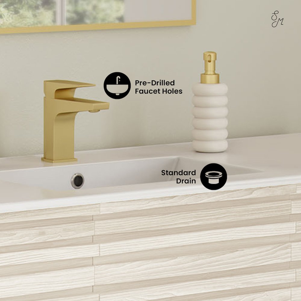 Cascade 48" Freestanding Bathroom Vanity in White Oak with Double Basin Sink Top. Picture 7