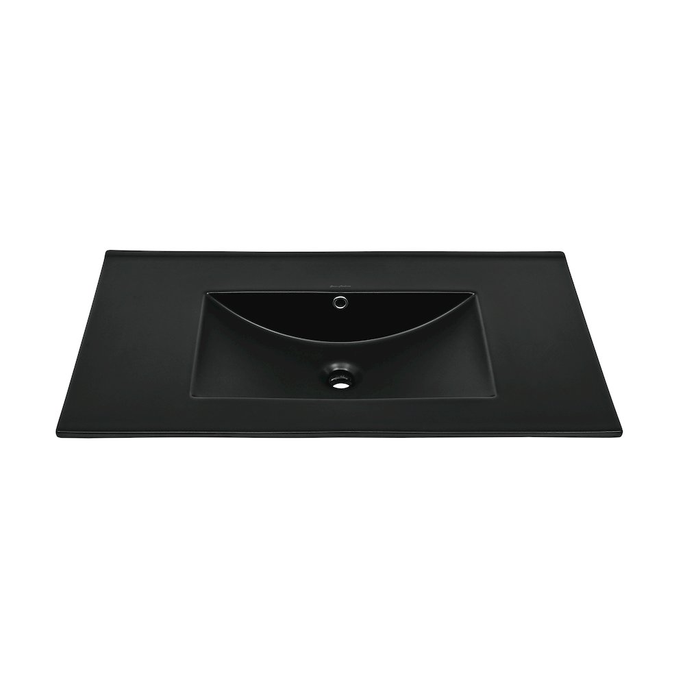 36" Zero Hole Vanity Sink Top in Glossy Black. Picture 2