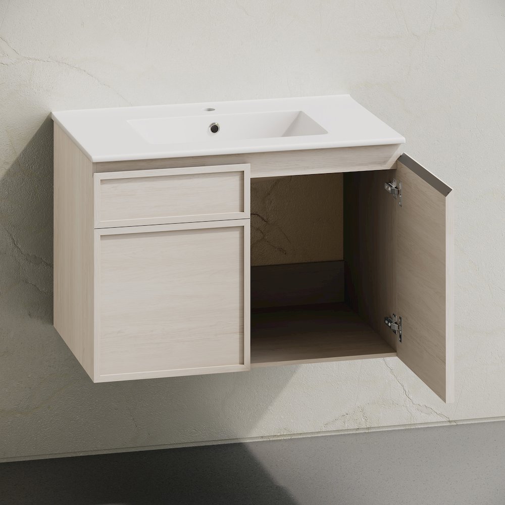 St. Tropez 30" Wall-Mounted Bathroom Vanity in White Oak with Sink Top. Picture 5