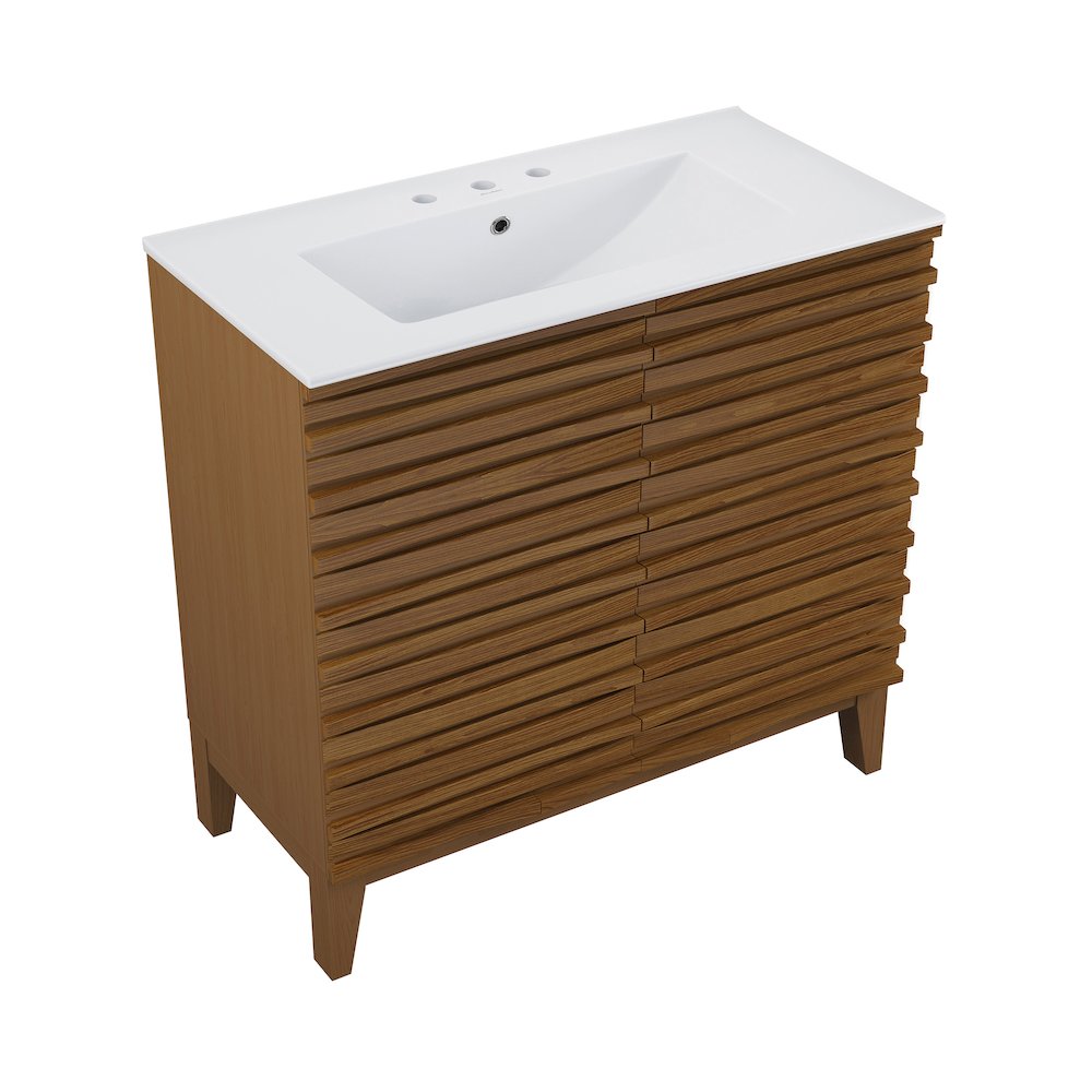30" Freestanding Bathroom Vanity in Brown Oak with 3-Hole Widespread Sink Top. Picture 4