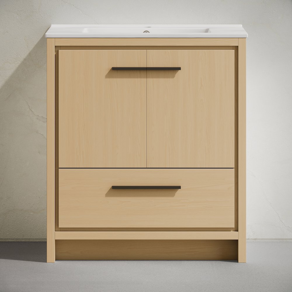 Virage 30" Freestanding Bathroom Vanity in Natural Oak with Sink Top. Picture 5