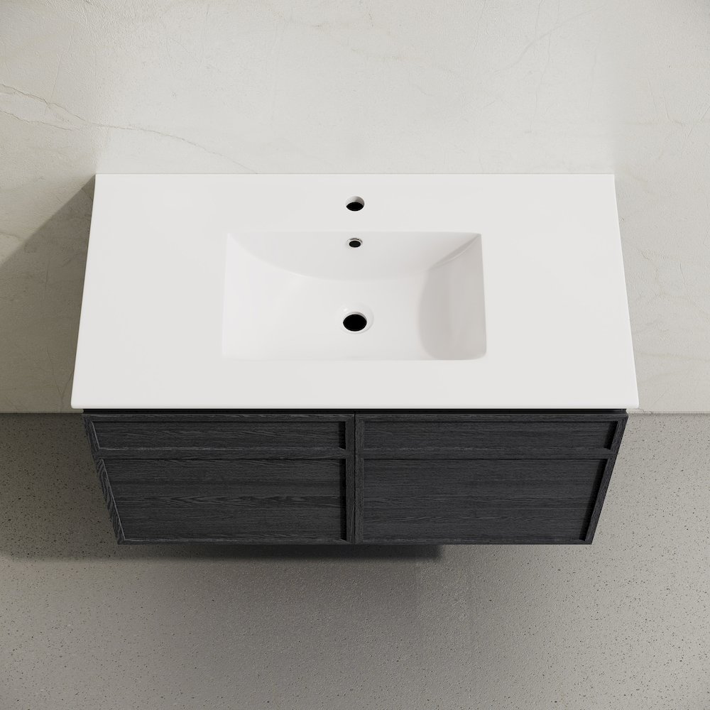 St. Tropez 36" Wall-Mounted Bathroom Vanity in Black Oak with Sink Top. Picture 4