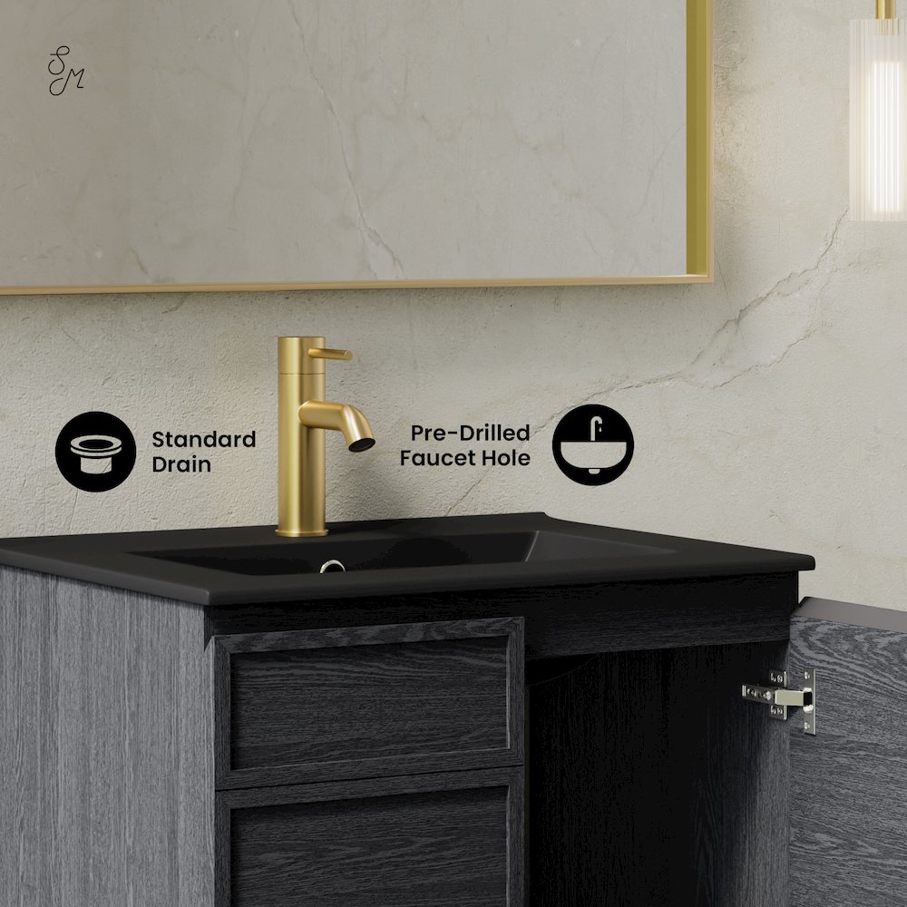 St. Tropez 24" Wall-Mounted Bathroom Vanity in Black Oak with Black Sink Top. Picture 10