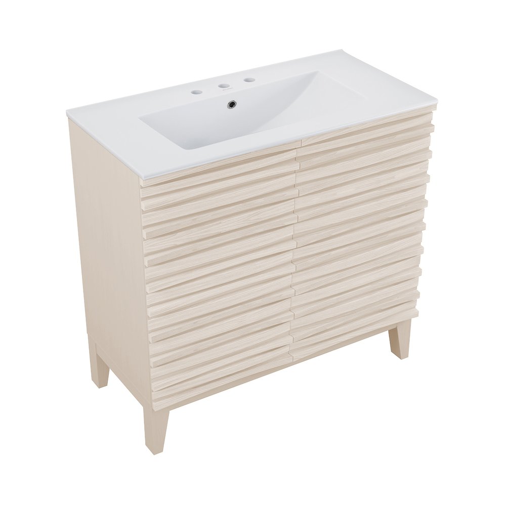 30" Freestanding Bathroom Vanity in White Oak with 3-Hole Widespread Sink Top. Picture 1