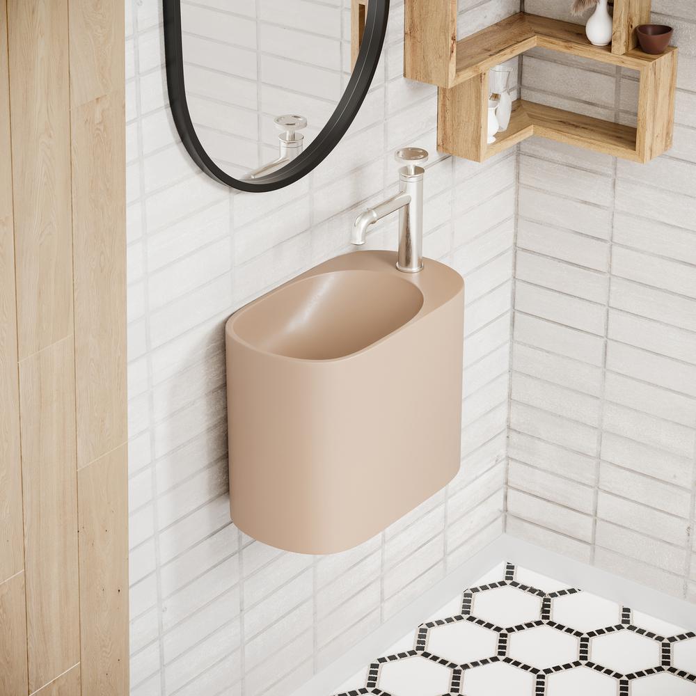 Terre 17.5" Right Side Faucet Wall-Mount Bathroom Sink in Pastel Peach. Picture 22