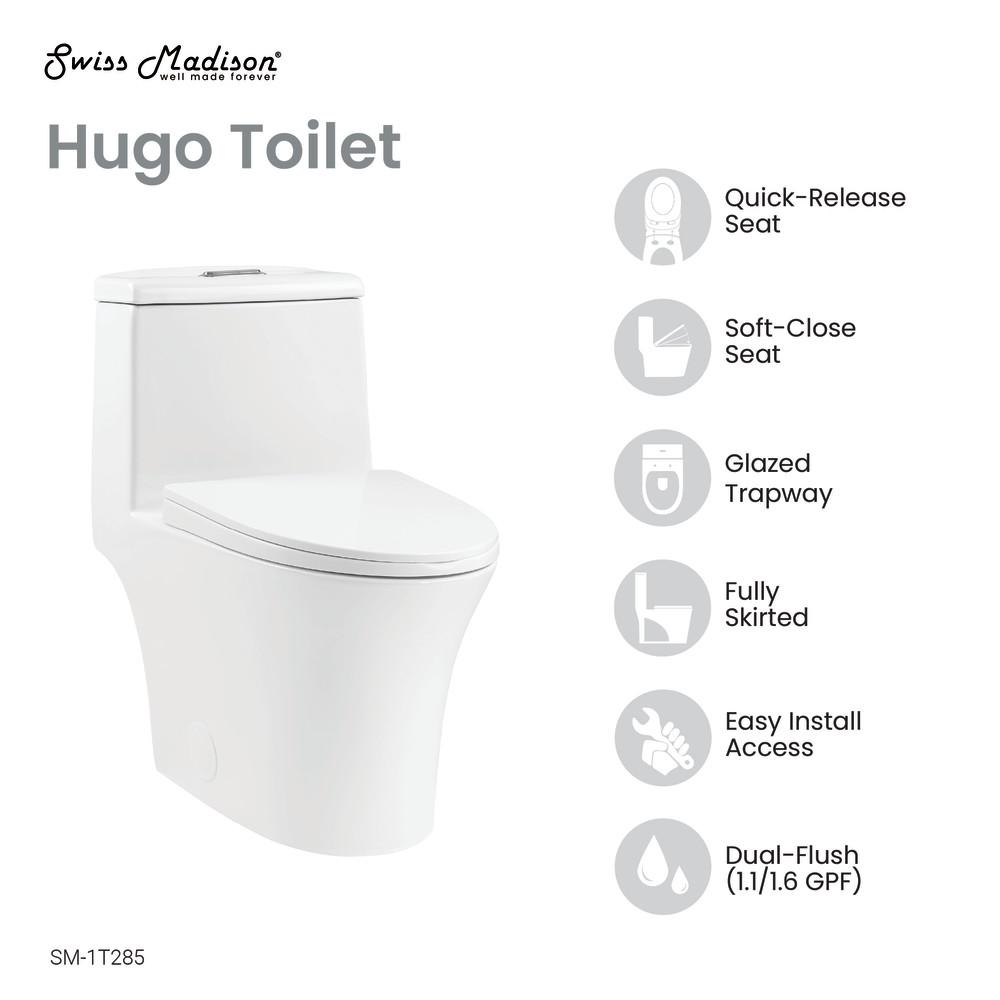 Hugo One Piece Elongated Dual Flush Toilet 1.1 / 1.6 gpf. Picture 3