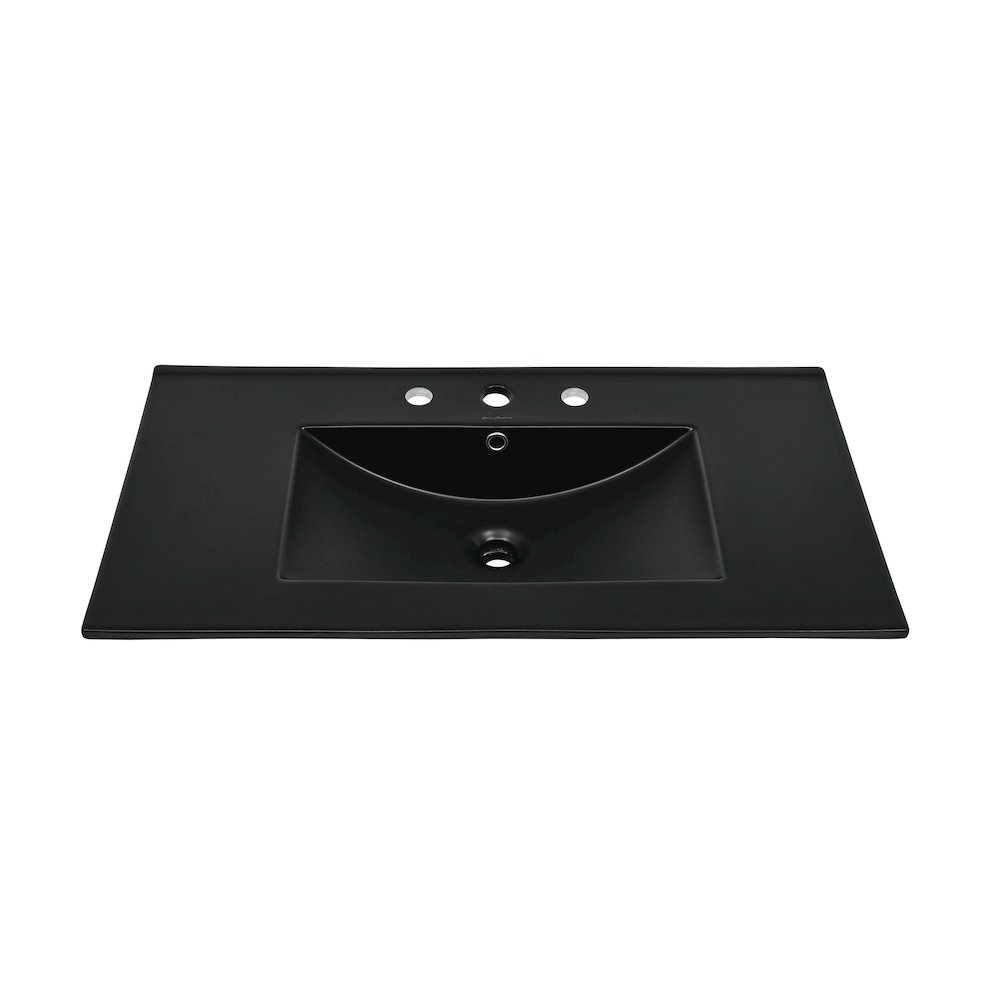 36" 3-Hole Widespread Vanity Sink Top in Glossy Black. Picture 2