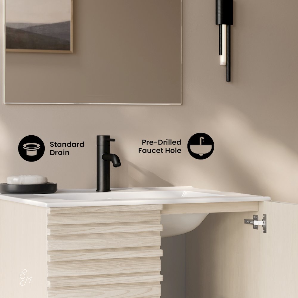 Cascade 30" Wall-Mounted Bathroom Vanity in White Oak with Sink Top. Picture 10