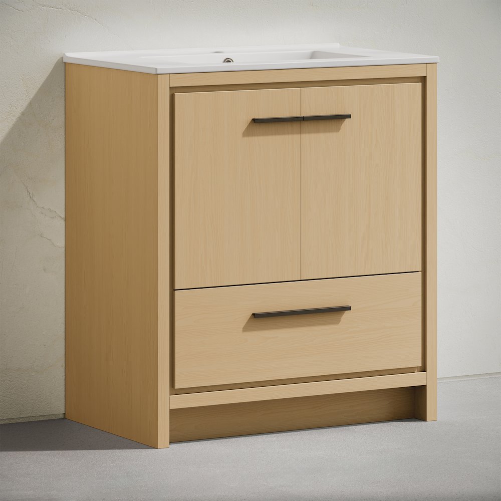 Virage 30" Freestanding Bathroom Vanity in Natural Oak with Sink Top. Picture 3