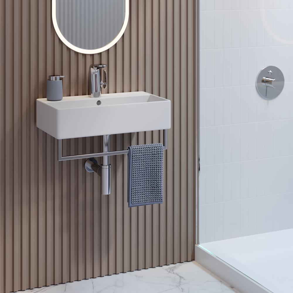 Claire 22" Wall-Mount Bathroom Sink with Silver Towel Bar. Picture 22