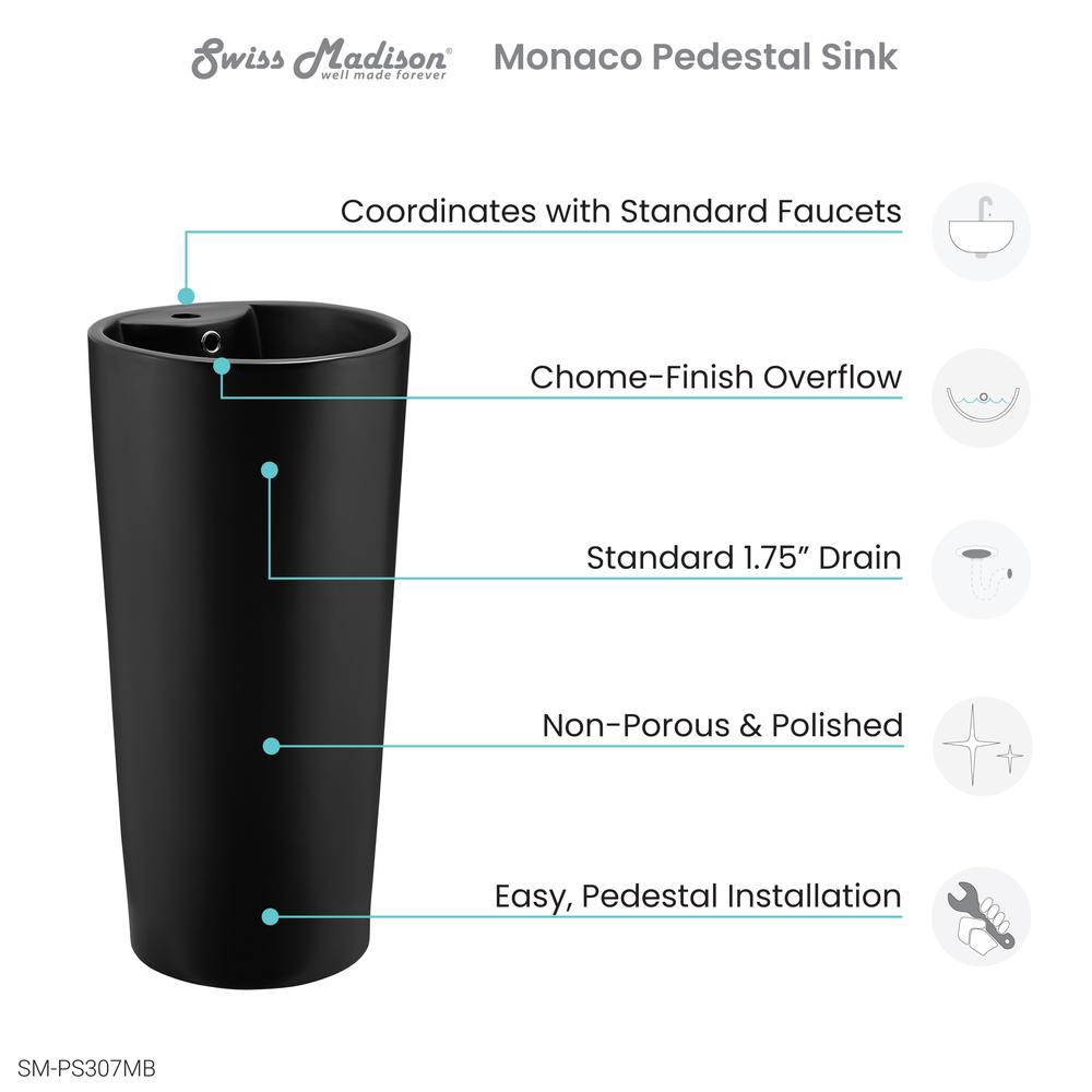 Monaco Circular Basin Pedestal Sink, Matte Black. Picture 5