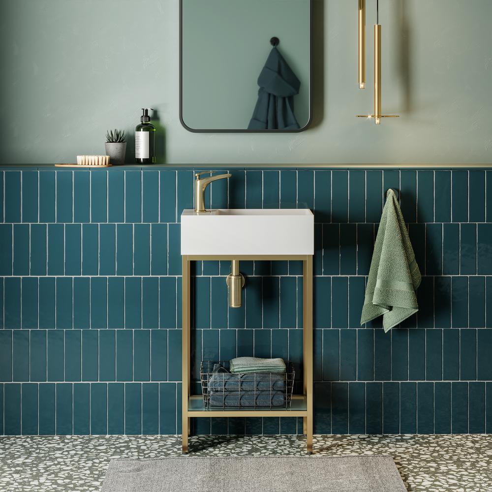 Pierre 19.5 Single, Freestanding, Open Shelf, Gold Metal Frame Bathroom Vanity. Picture 21