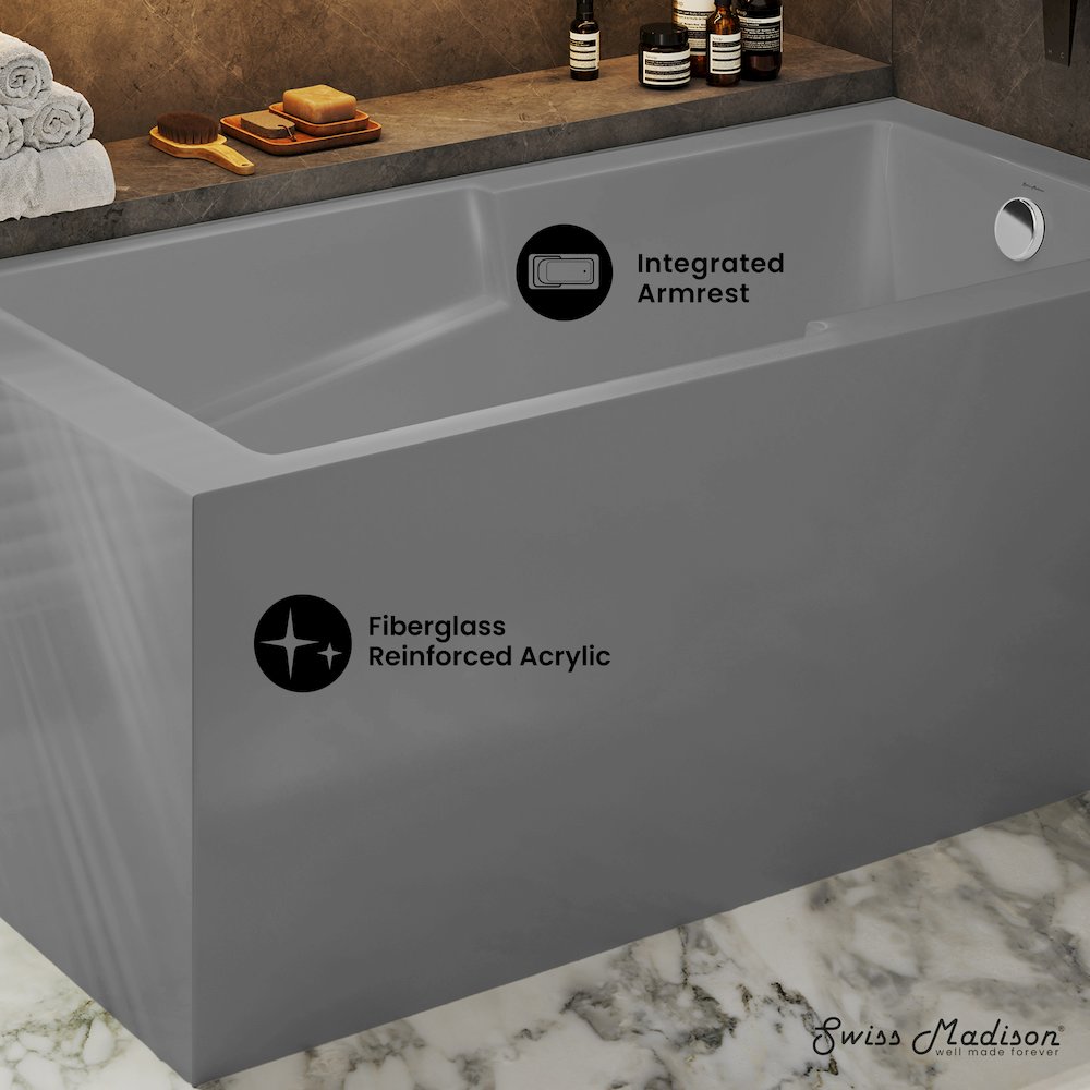 Voltaire 60 x 32 Right Drain Soaking Alcove Corner Apron Bathtub in Matte Gray. Picture 5