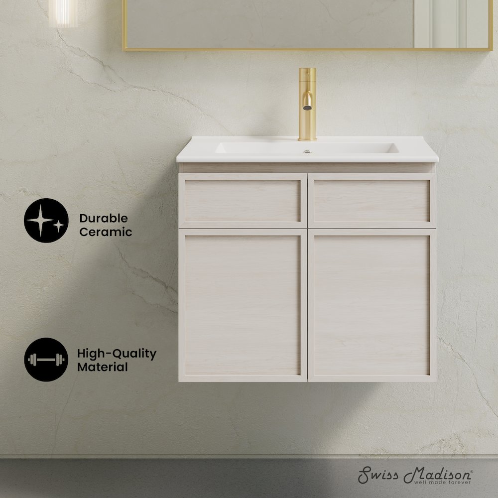 St. Tropez 24" Wall-Mounted Bathroom Vanity in White Oak with Sink Top. Picture 8