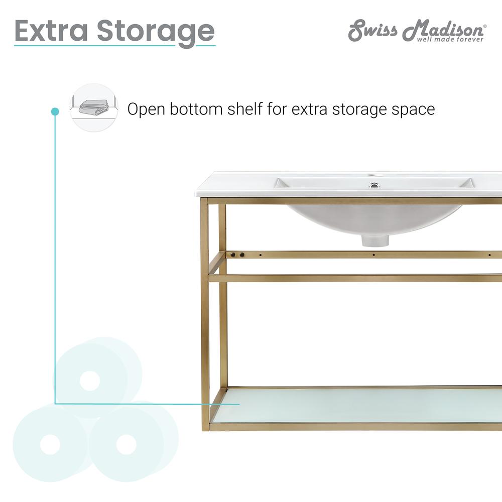 Pierre 30 Single, Open Shelf, Gold Metal Frame Bathroom Vanity. Picture 10