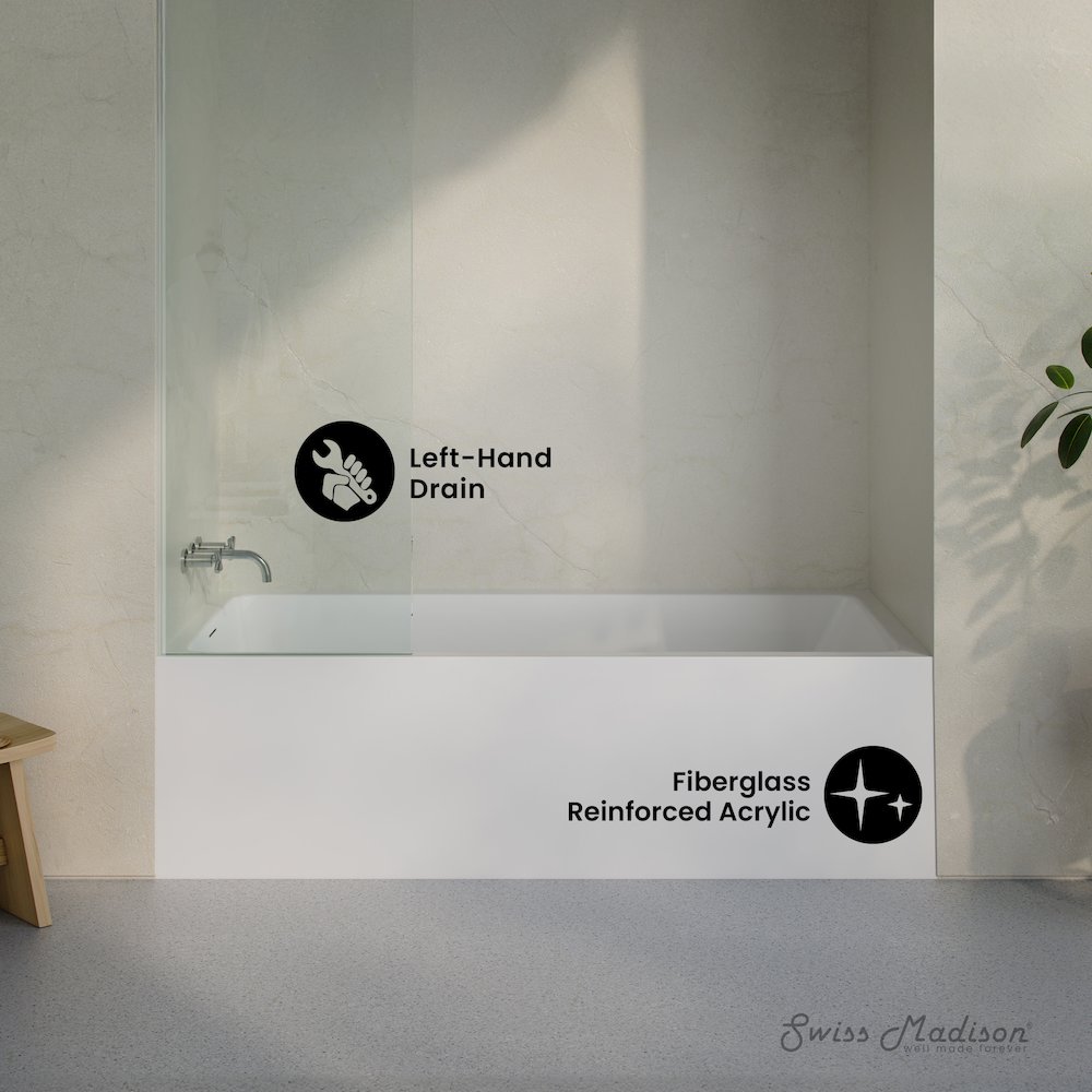 Voltaire 72 x 32 Skirted Left Drain Soaking Alcove Bathtub in Glossy White. Picture 2