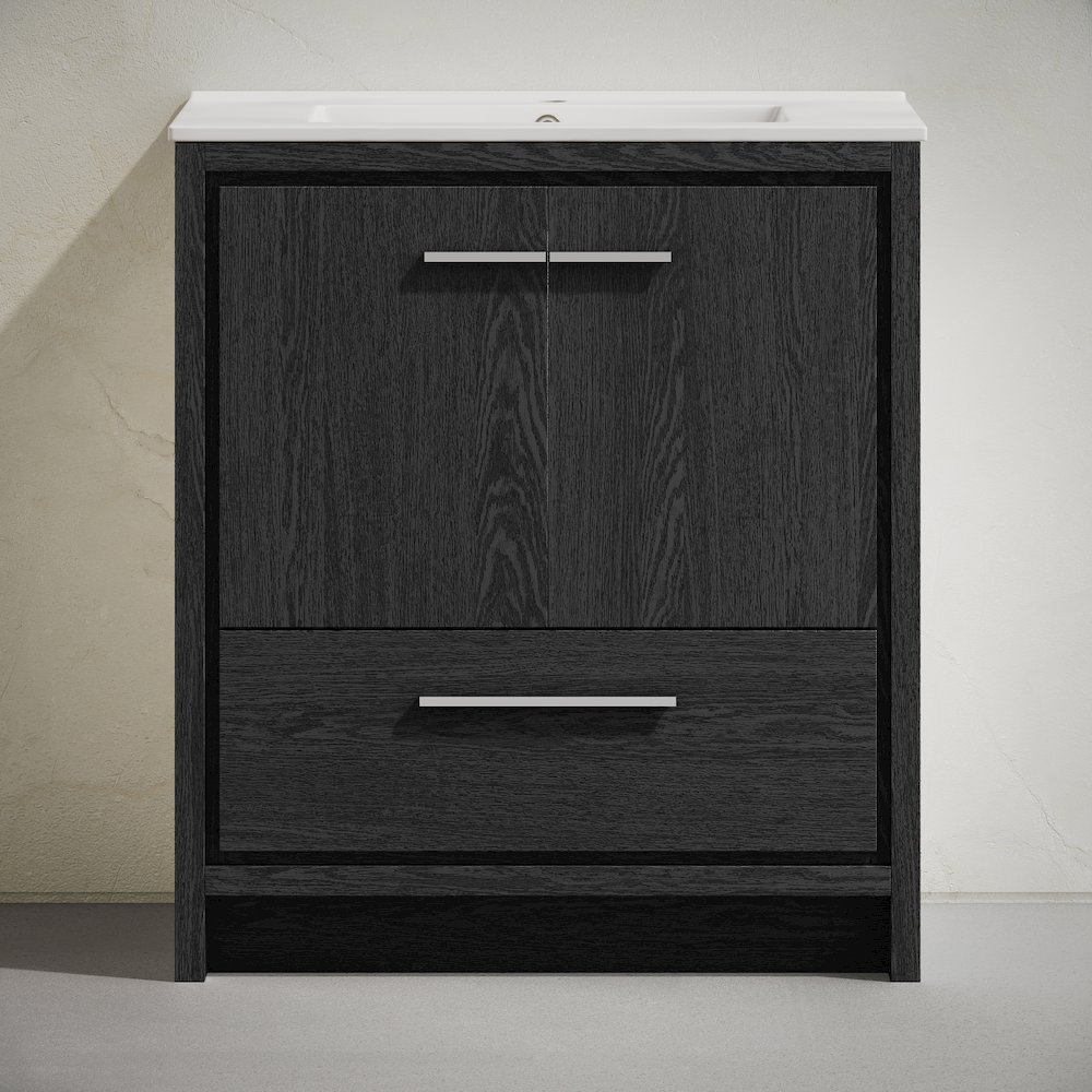 Virage 30" Freestanding Bathroom Vanity in Black Oak with Sink Top. Picture 5