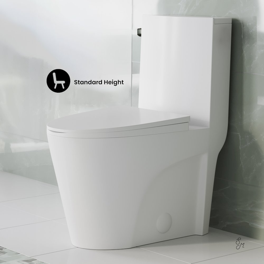One-Piece 14" Rough-in 1.28 GPF Left Flush Elongated Toilet in Glossy White. Picture 4