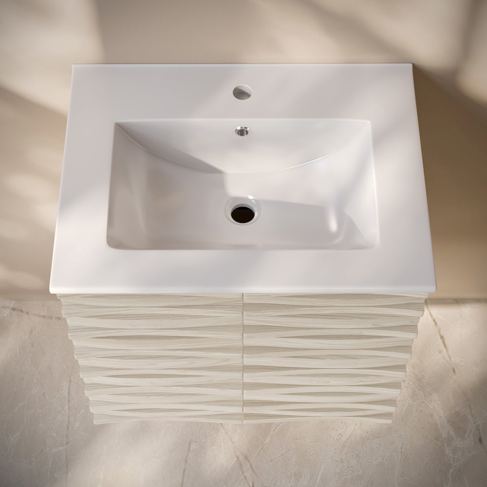 Cascade 24" Wall-Mounted Bathroom Vanity in White Oak with Sink Top. Picture 4