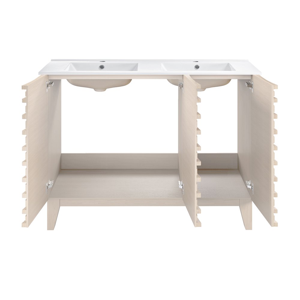 Cascade 48" Freestanding Bathroom Vanity in White Oak with Double Basin Sink Top. Picture 4