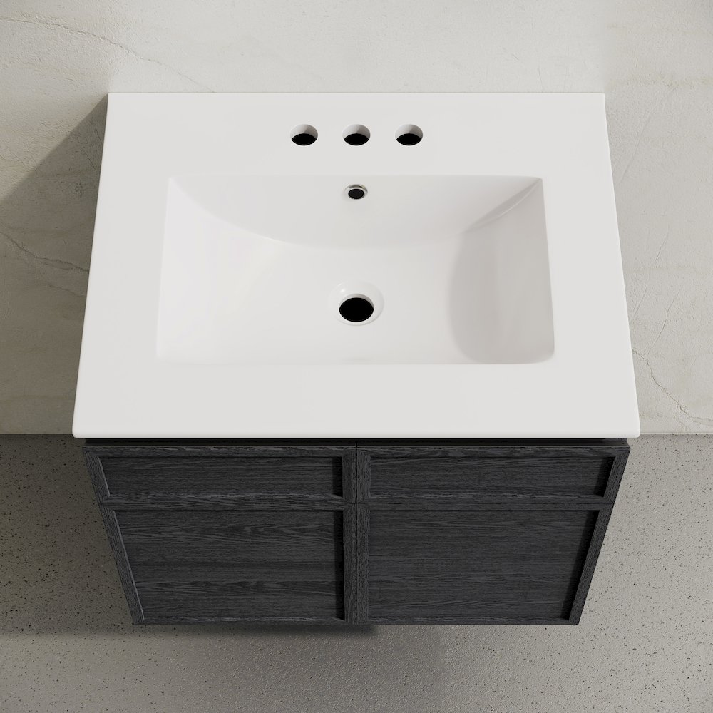 24" Wall-Mounted Bathroom Vanity in Black Oak with 3-Hole Centerset Sink Top. Picture 3