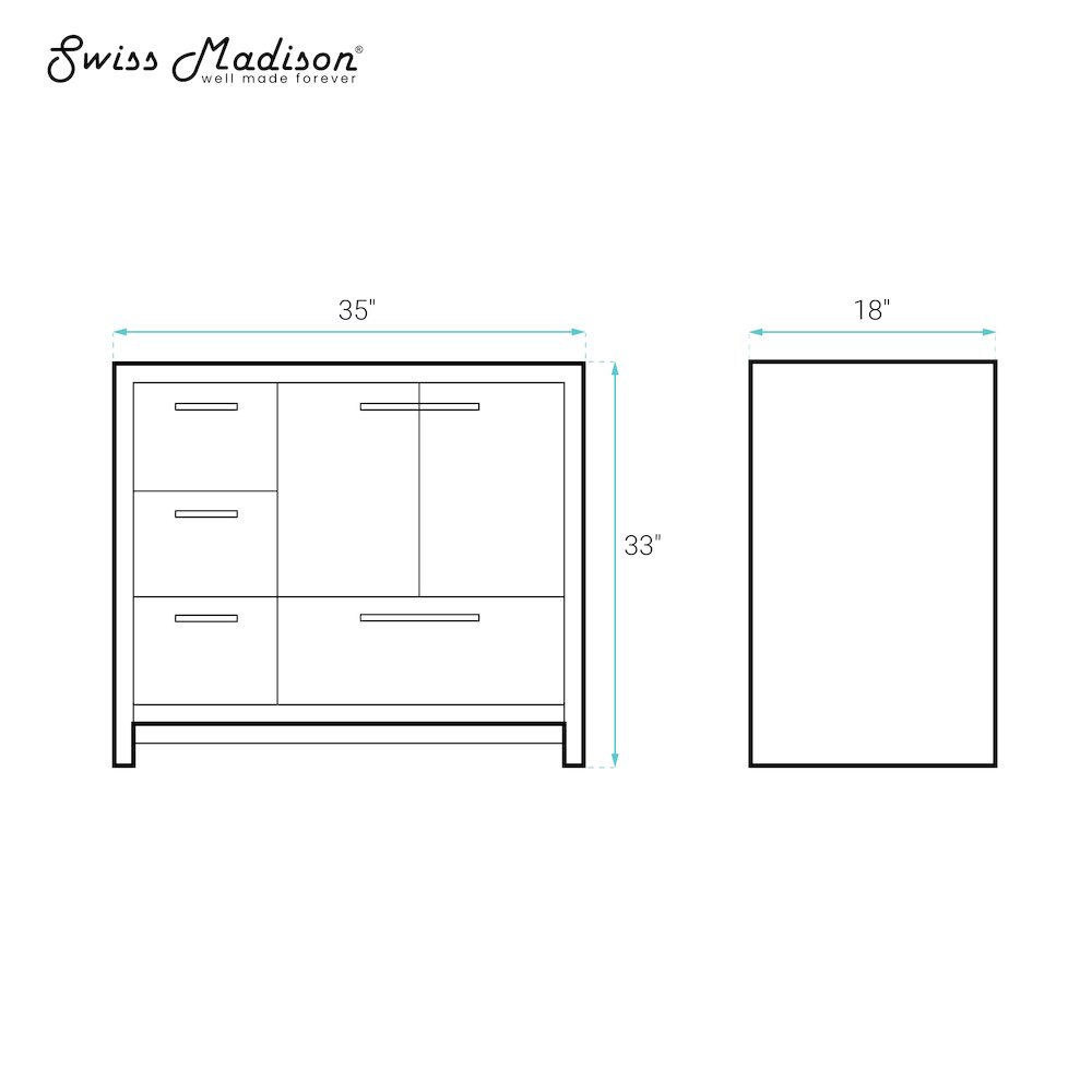Virage 36" Freestanding Bathroom Vanity in Brown Oak without Sink Top. Picture 8