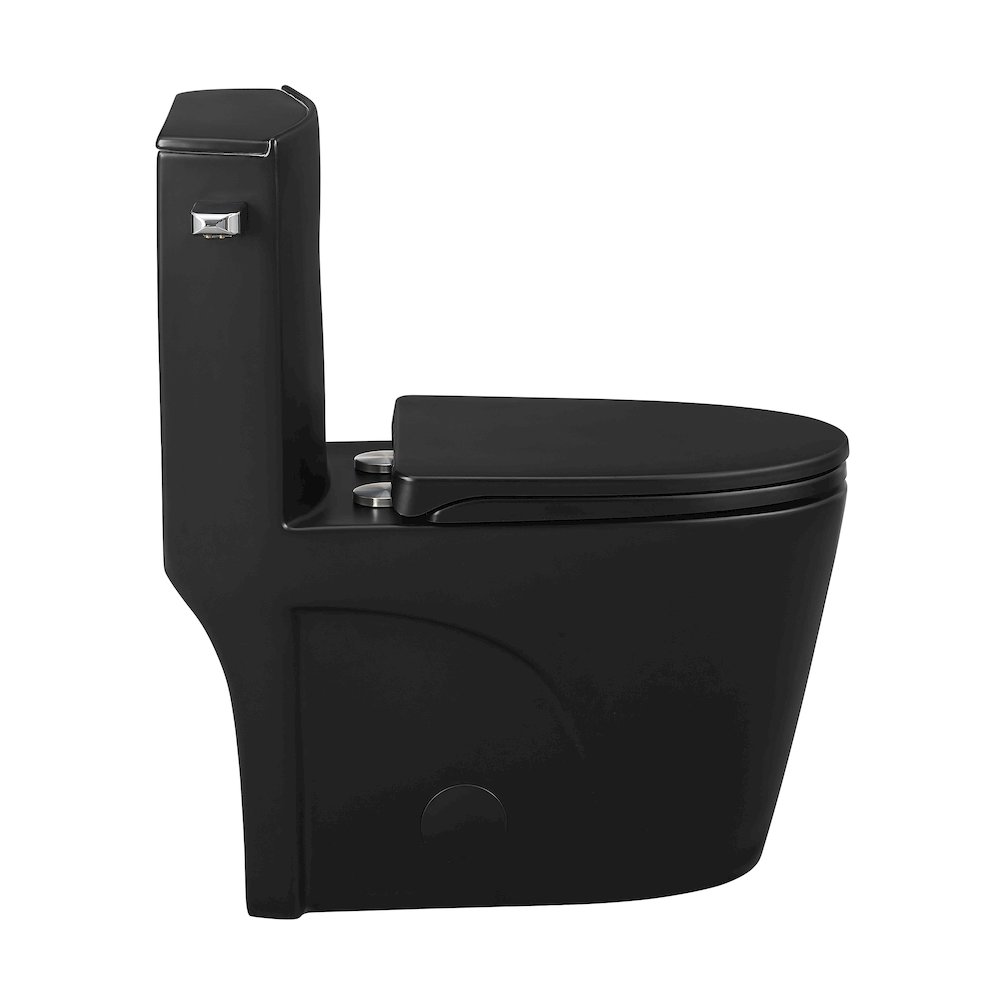One-Piece 14" Rough-in 1.28 GPF Left Flush Elongated Toilet in Matte Black. Picture 9