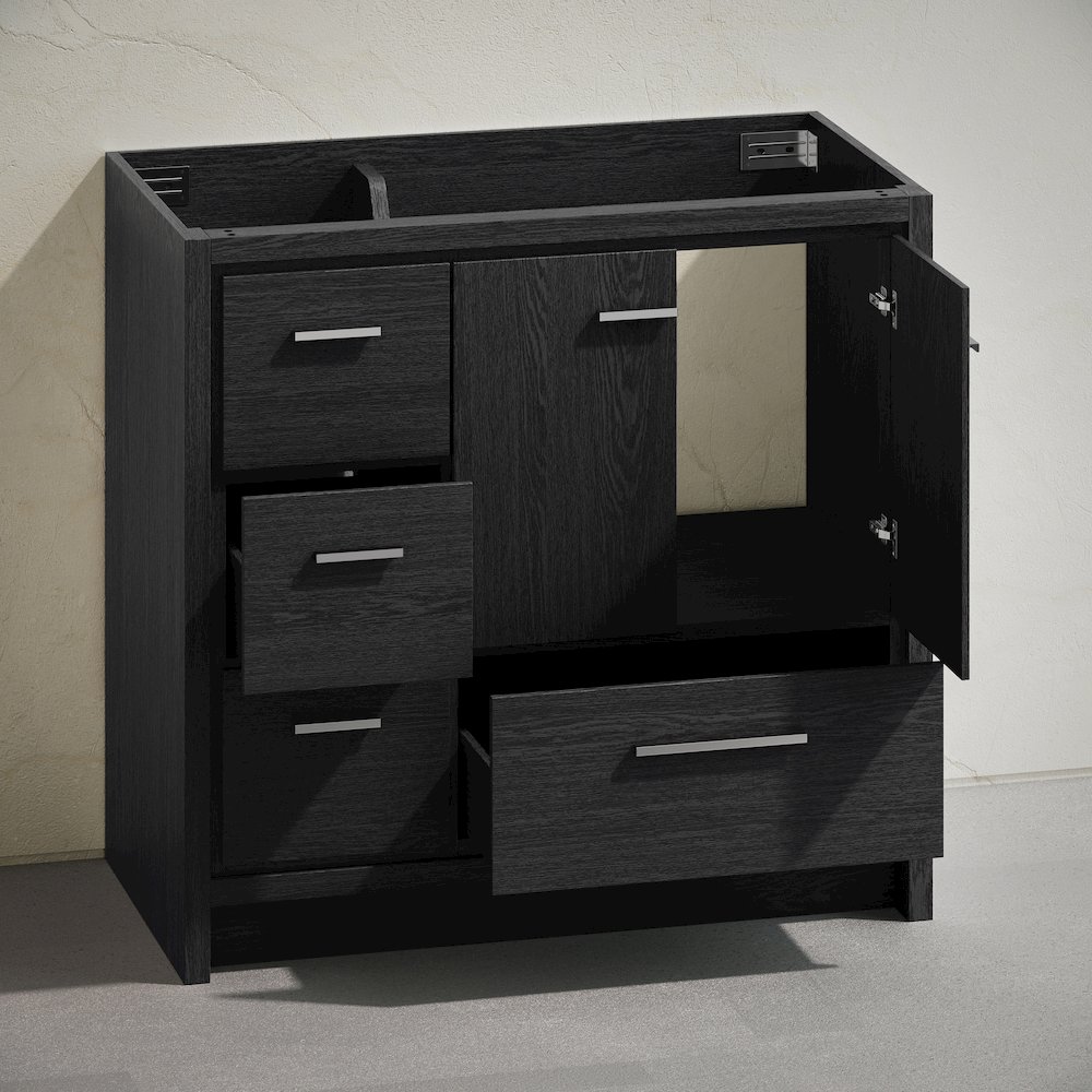 Virage 36" Freestanding Bathroom Vanity in Black Oak without Sink Top. Picture 6