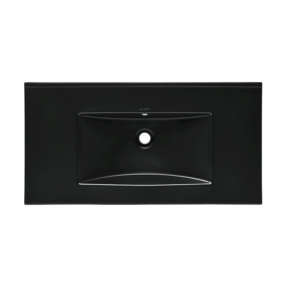 36" Zero Hole Vanity Sink Top in Glossy Black. Picture 3