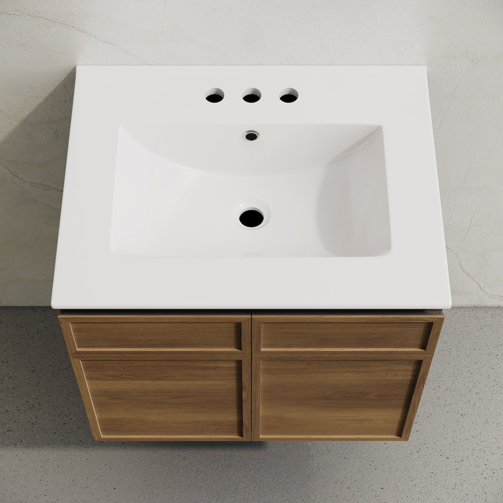 24" Wall-Mounted Bathroom Vanity in Brown Oak with 3-Hole Centerset Sink Top. Picture 3