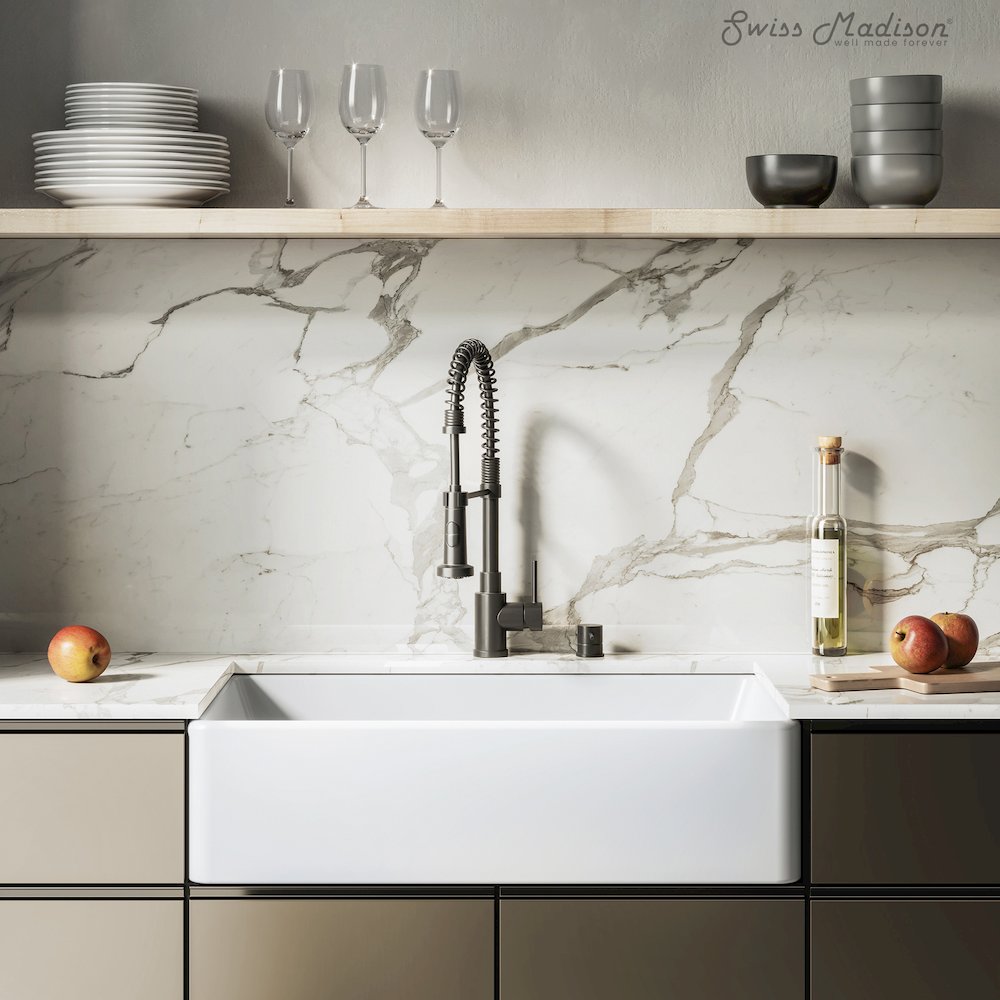 Elegance Single Basin Fireclay Workstation Kitchen Sink in Glossy White. Picture 4