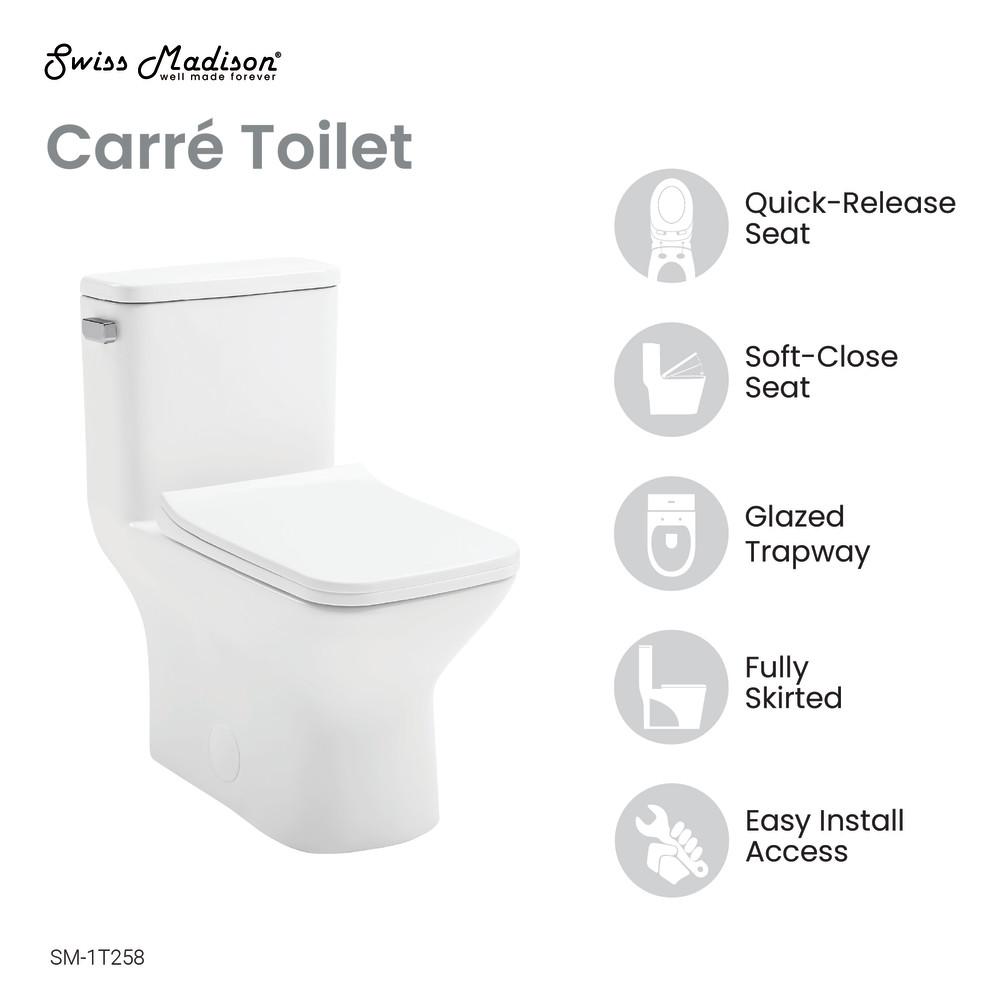 Carre One-Piece Square Toilet Left Side Flush Handle Toilet 1.28 gpf. Picture 3