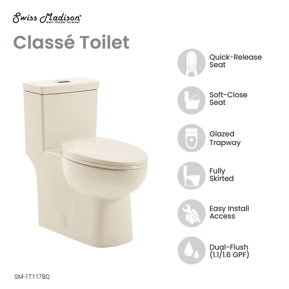 Classe One Piece Toilet Dual Flush 1.1/1.6 gpf in Bisque. Picture 3