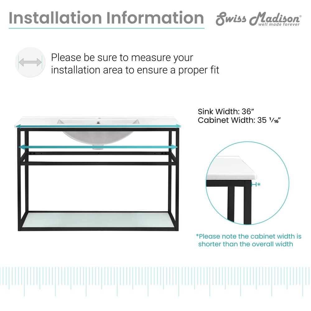 Pierre 36 Single, Metal Frame, Open Shelf, Bathroom Vanity. Picture 15