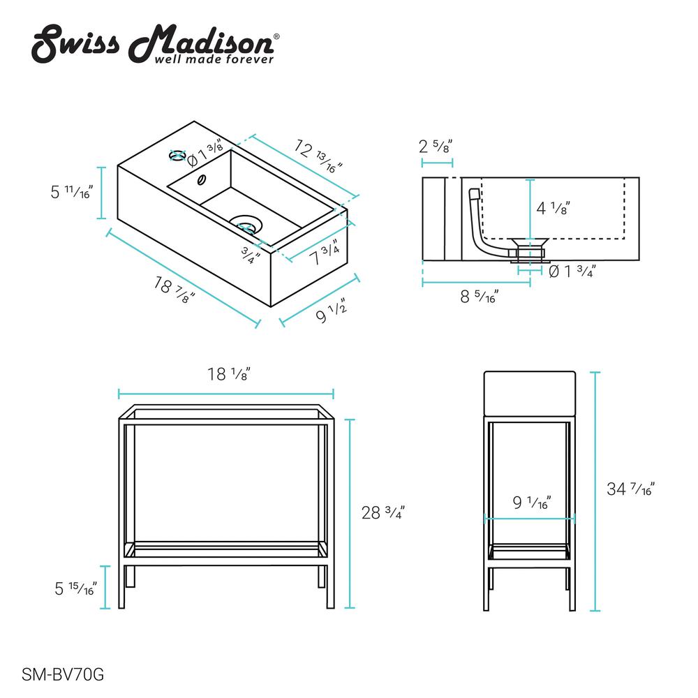 Pierre 19.5 Single, Freestanding, Open Shelf, Gold Metal Frame Bathroom Vanity. Picture 18