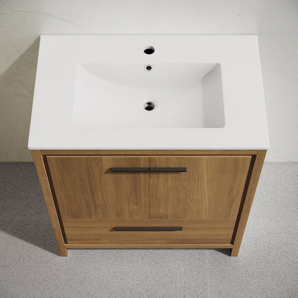 Virage 30" Freestanding Bathroom Vanity in Brown Oak with Sink Top. Picture 4