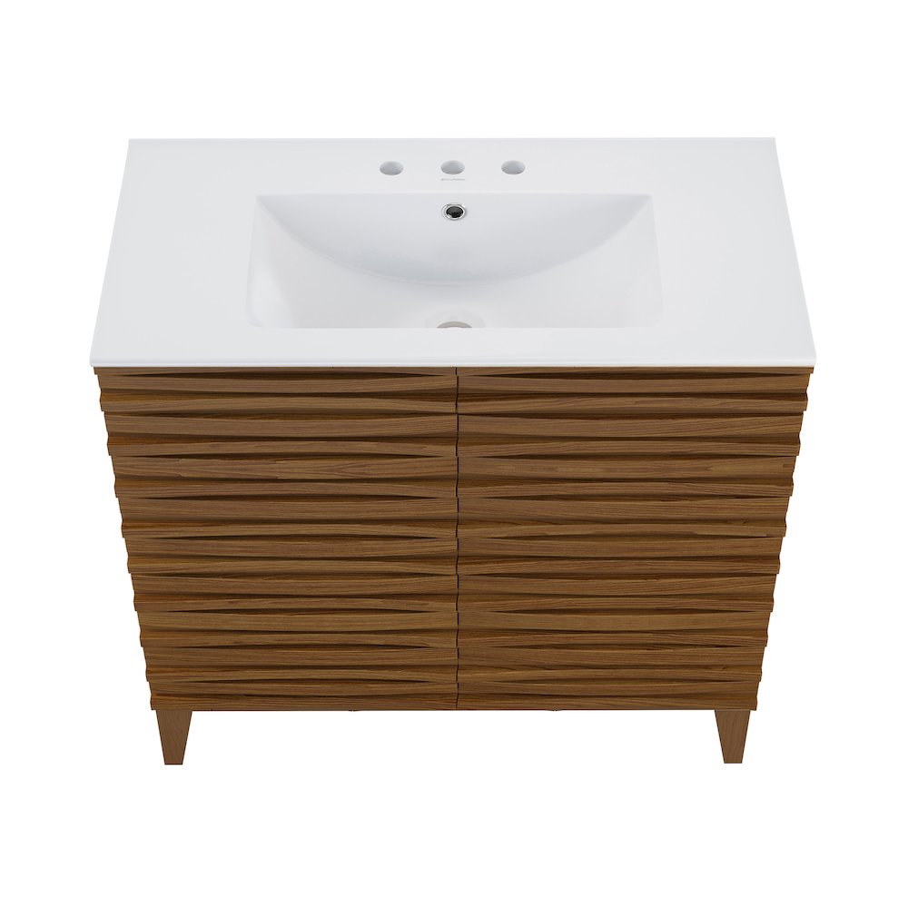 30" Freestanding Bathroom Vanity in Brown Oak with 3-Hole Widespread Sink Top. Picture 5