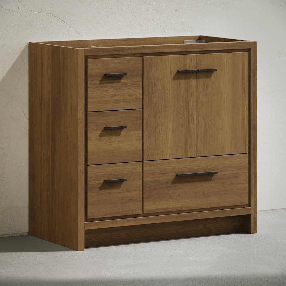 Virage 36" Freestanding Bathroom Vanity in Brown Oak without Sink Top. Picture 3