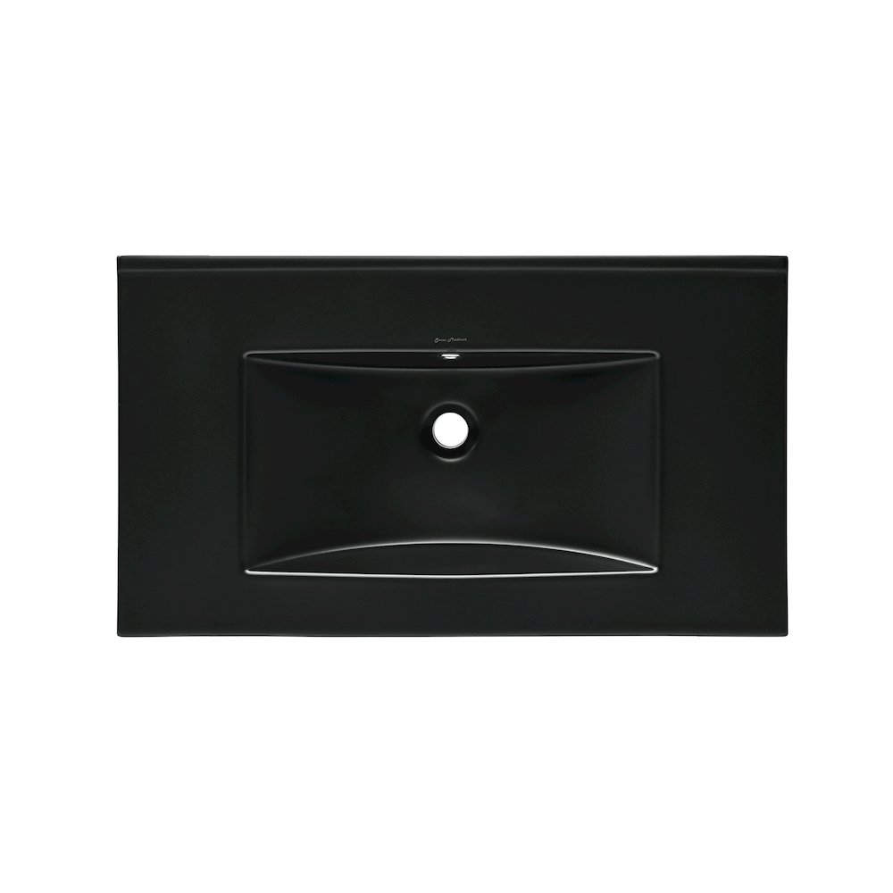 30" Zero Hole Vanity Sink Top in Glossy Black. Picture 3
