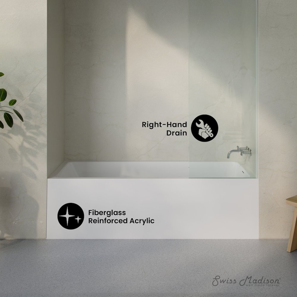 Skirted Right Drain Soaking Alcove Bathtub in Glossy White, Drain Included. Picture 2