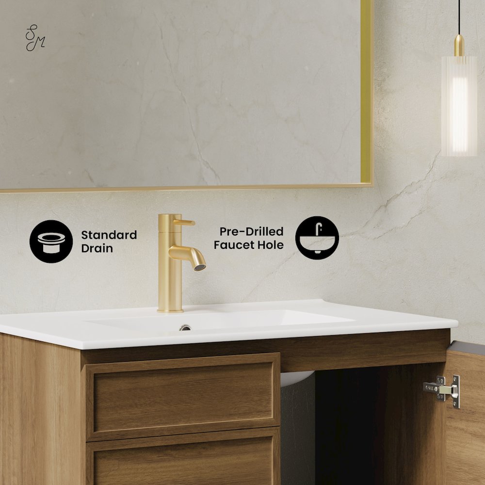 St. Tropez 30" Wall-Mounted Bathroom Vanity in Brown Oak with Sink Top. Picture 10