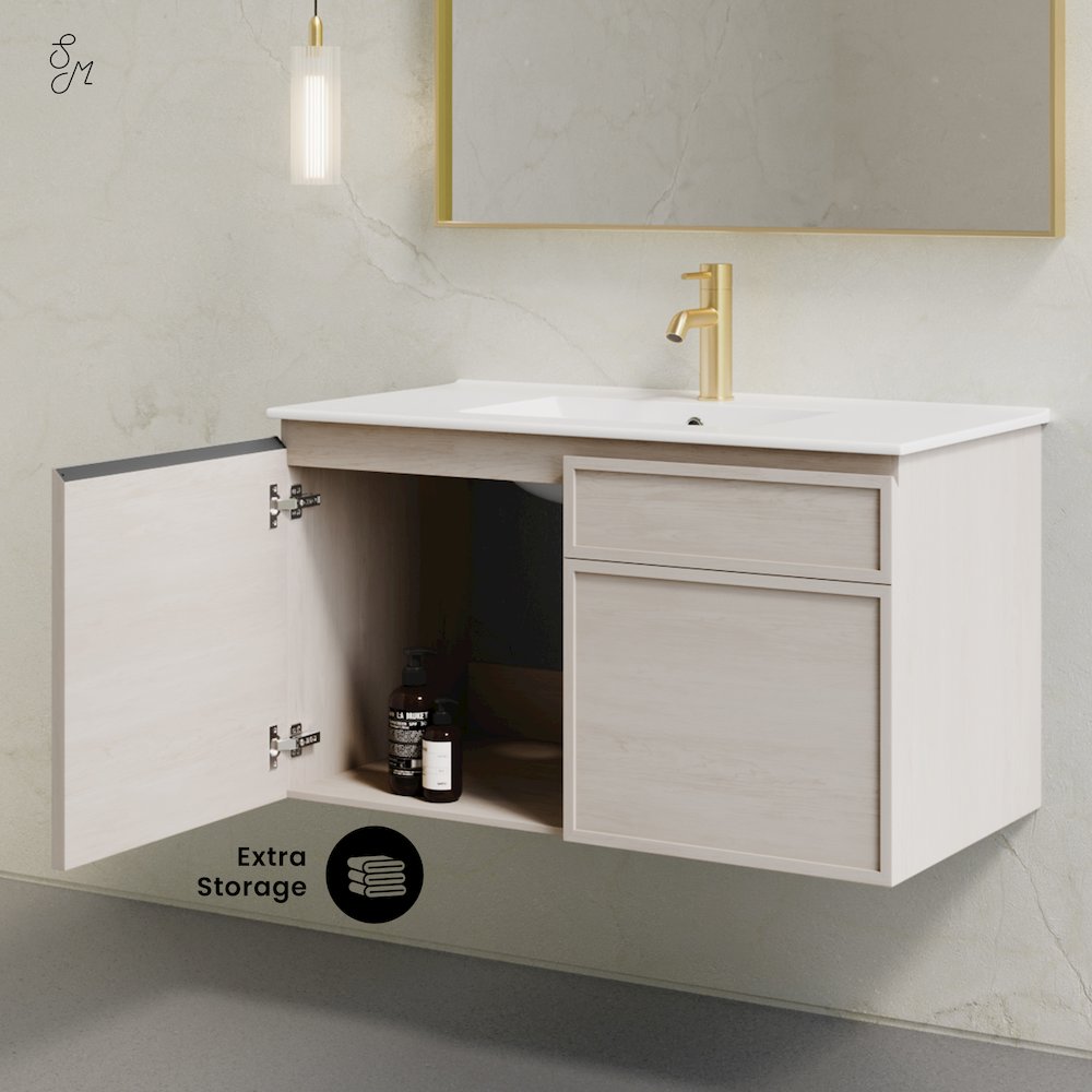 St. Tropez 36" Wall-Mounted Bathroom Vanity in White Oak with Sink Top. Picture 9