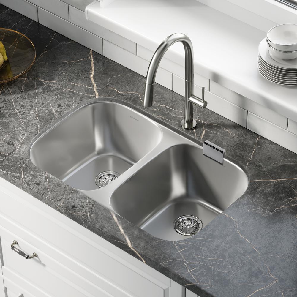Toulouse 29 x 18 Stainless Steel, Dual Basin, Undermount Kitchen Sink. Picture 17