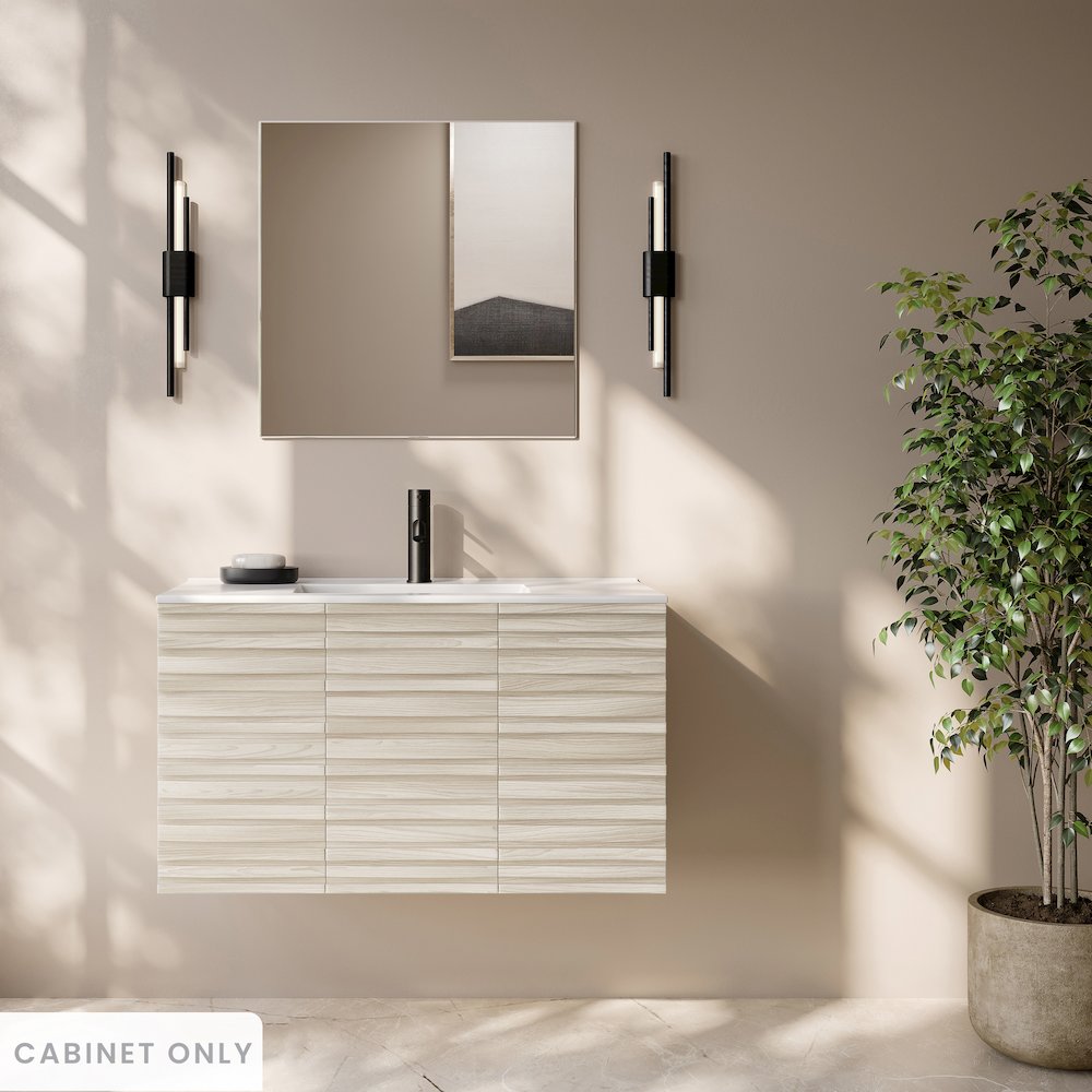 Cascade 36" Wall-Mounted Bathroom Vanity Cabinet without Top in White Oak. Picture 2