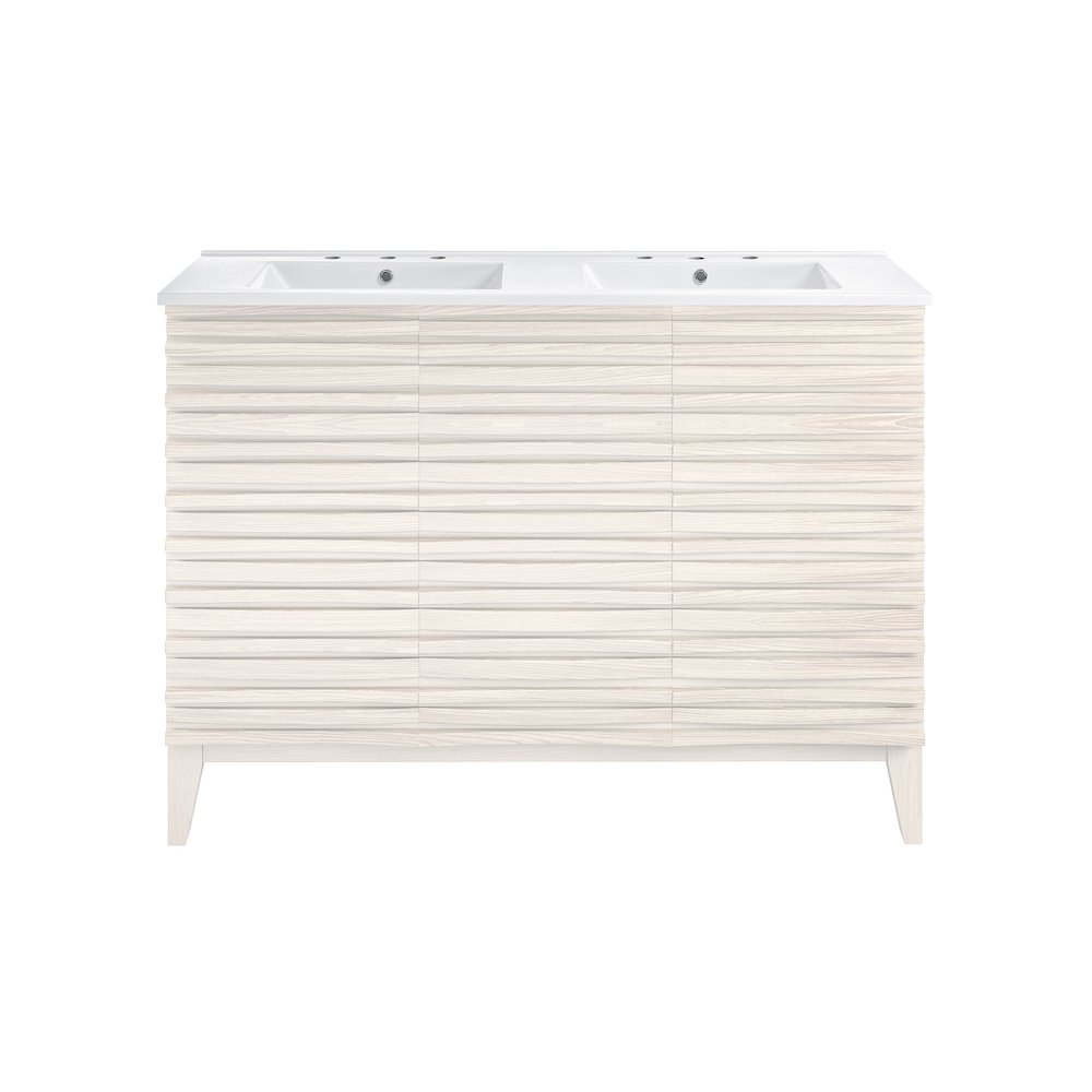 48"  Bathroom Vanity in White Oak with Widespread Double Basin Sink Top. Picture 1